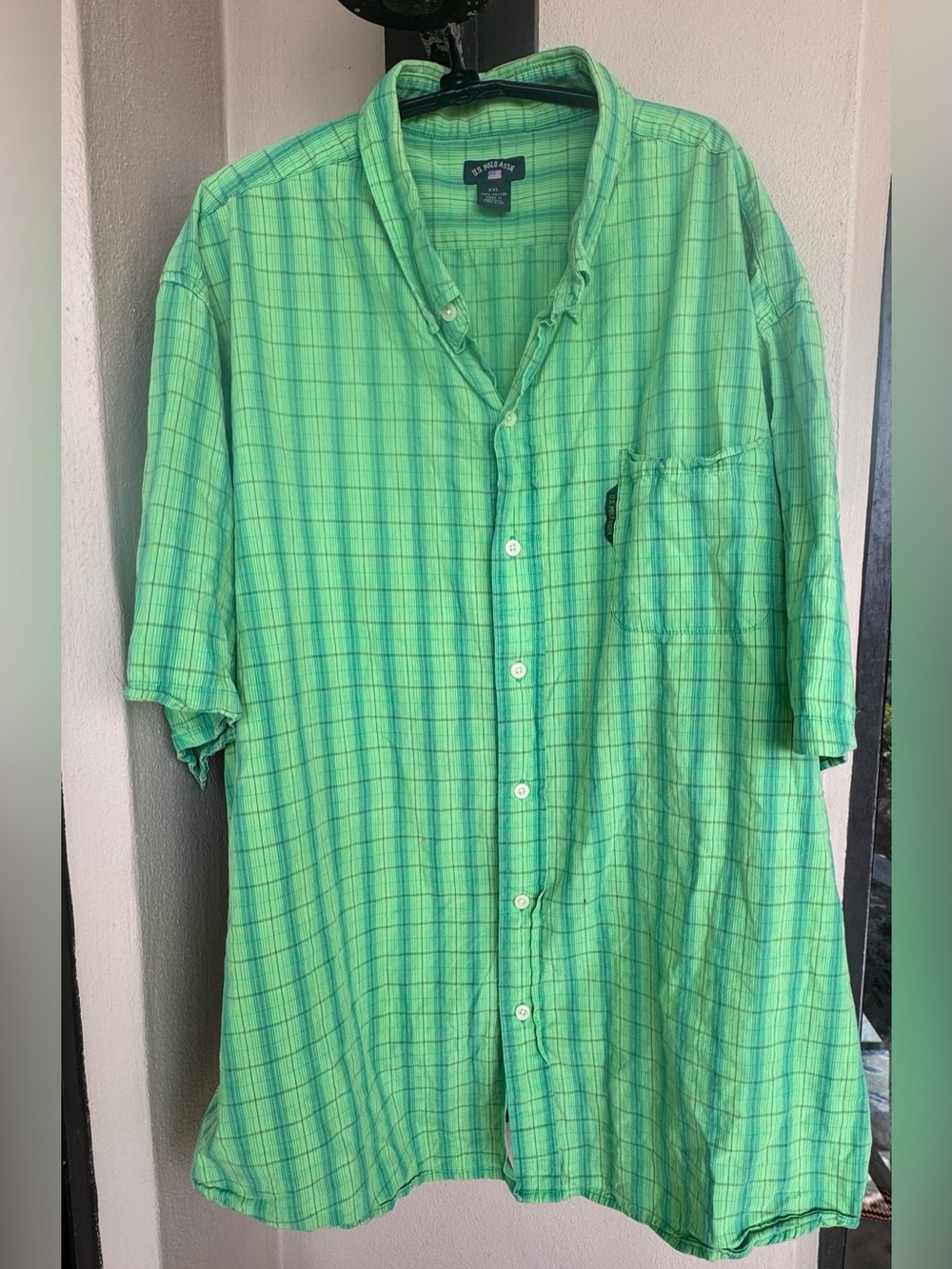U.S. Polo Assn. Mens Green Plaid Short Sleeve Shirt Button Up Cotton XXL